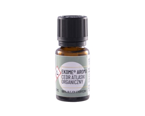 Cedr atlaski organiczny olejek eteryczny 10 ml Ekome®, butelka produktu na białym tle