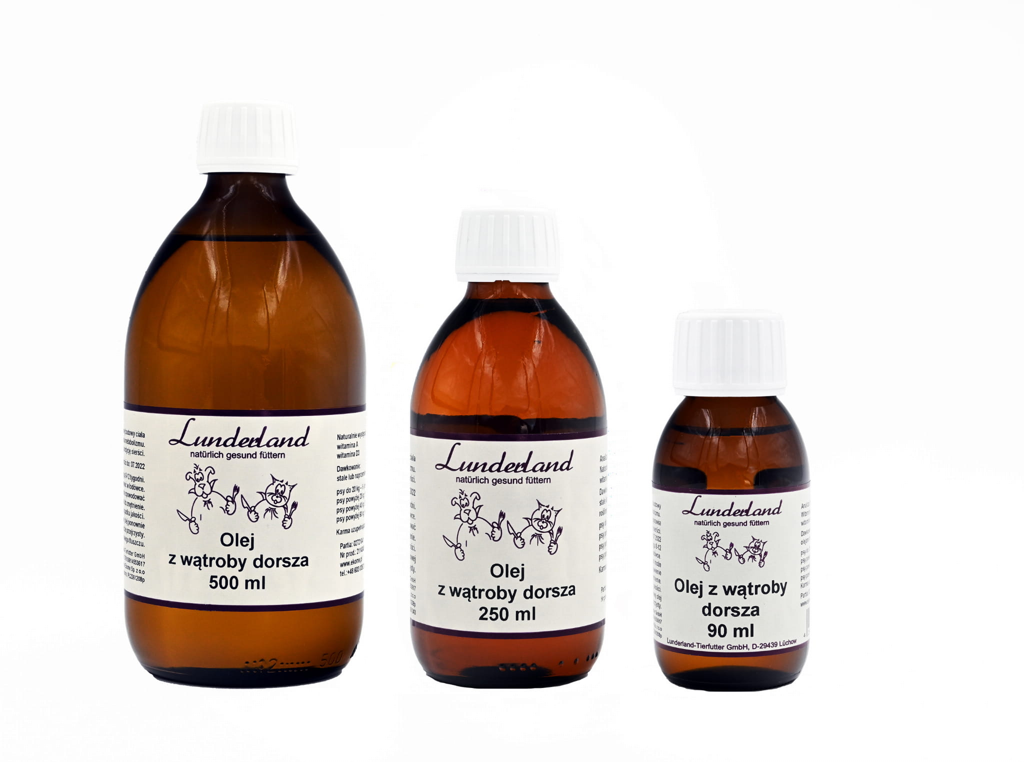 Lunderland olej z wątroby dorsza - tran - dostępne pojemności 90 ml, 250 ml i 500 ml